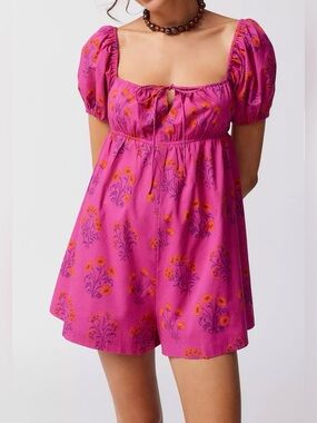 Urban Outfitters Hot Pink Floral Romper with Orange Detail